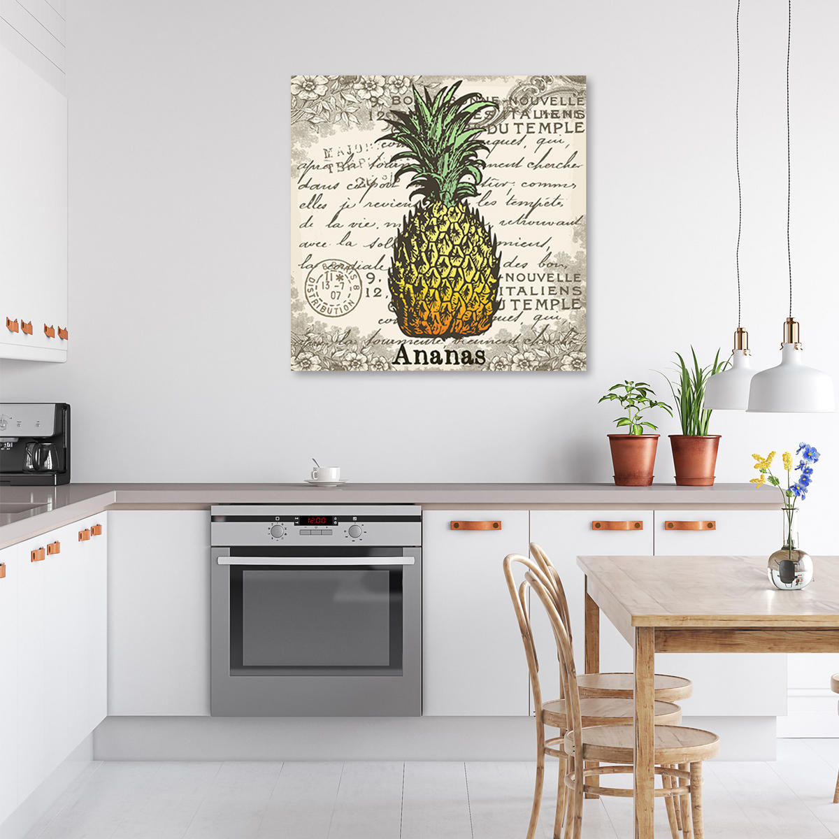 WANDBILD vintage ananas - Gelb, Textil (50/50cm) - Feeby