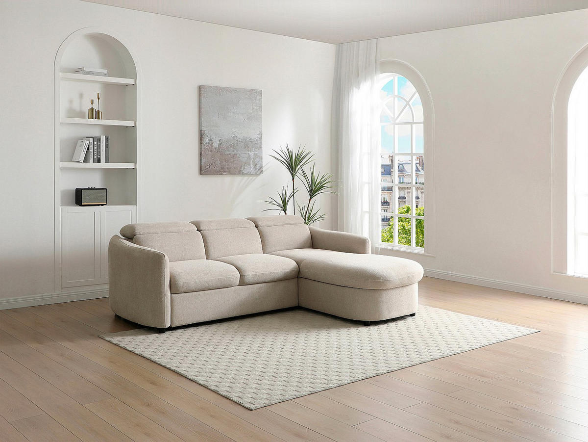 ECKSOFA - Ecke rechts - Schlafsofa - Stoff - Beige - RAVIELA - Beige, Textil (238/186cm) - Vente-Unique