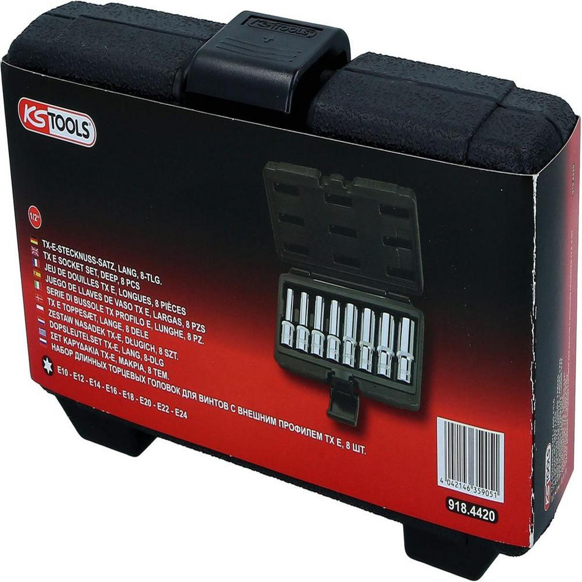 KS TOOLS 1/2" CHROMEplus Torx-E-Stecknuss-Satz, lang, 8-tlg ( 918.4420 ) - Multicolor, Kunststoff (235/250/55cm) - KS Tools