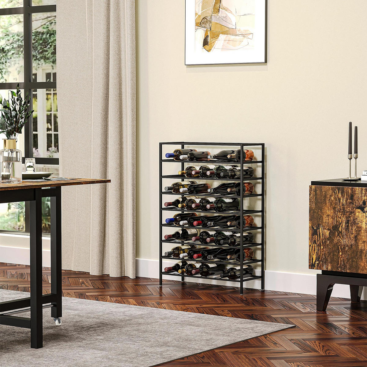 WEINREGAL, 54 Flaschen, schwarzes Metall, 63x25x91cm - Multicolor, Metall (63/91/25cm) - FORIOUS