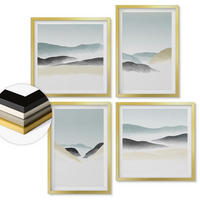 WANDBILDER 4er Set - 50x50 cm & 40x60 cm Goldrahmen - Berge minimalistische Pastellfarben - Goldfarben, Kunststoff (50/50cm) - ArtPrintCave