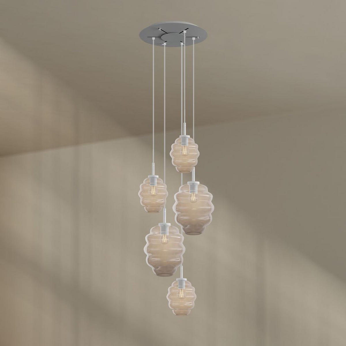 GALERIELEUCHTE Echos 5-flammig Braun Ø 18/25cm - Braun/Weiß, Glas (18/18/20cm) - s.luce