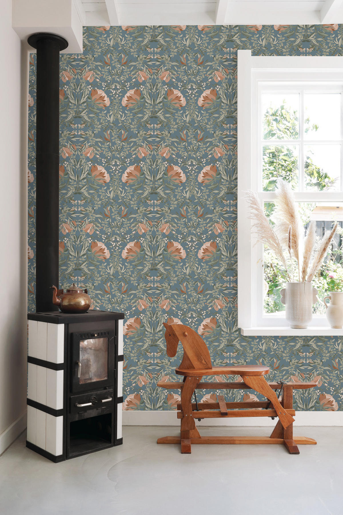 TAPETE Blumenmuster im Jugendstil 53 cm x 10.05 m - Blau, Papier (53/1000cm) - ESTAhome