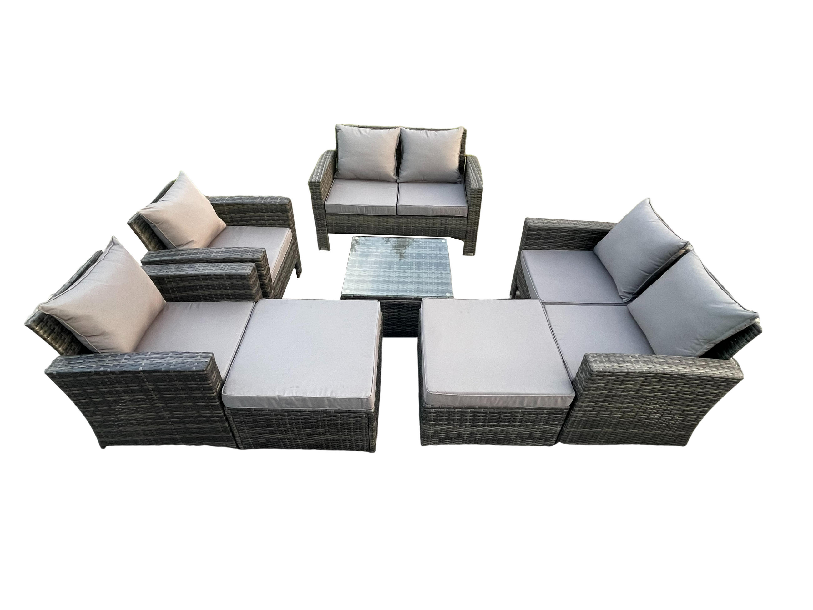 GARTENSET Polyrattan Dunkelgrau 8-Sitzer - Dunkelgrau, Metall - Fimous