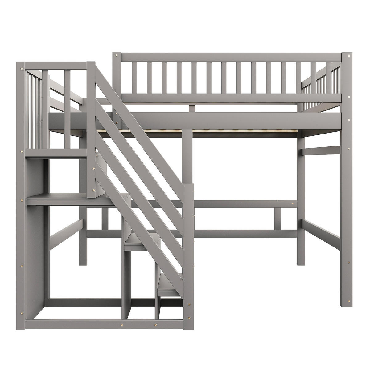 BETT mit Stauraumtreppe 140x200 cm Kiefernholz Grau - Grau, Holzwerkstoff (140/200cm) - Beauniv