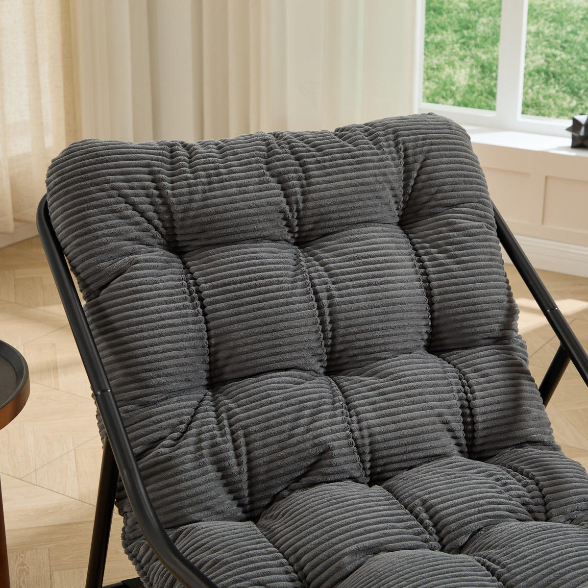 SCHAUKELSTUHL,SCHAUKELSESSEL mit Fußstütze, gepolstertem Kissen,Cord,Grau - Hellgrau, Metall (75/82/116cm) - LVHOM