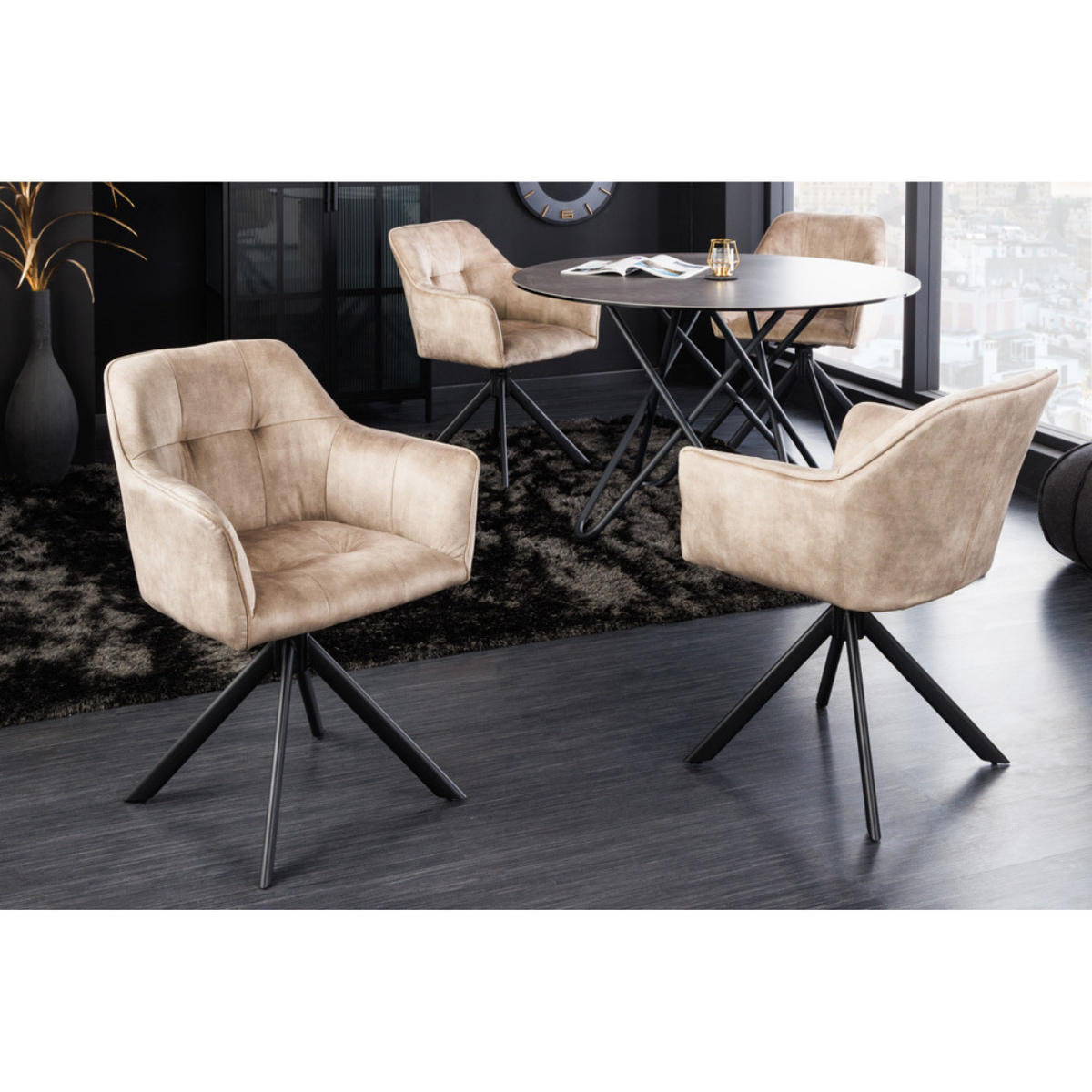 ARMLEHNSTUHL LOFT Samt Champagner, Schwarz - Champagner/Beige, Textil/Metall (60/83/61cm) - riess-ambiente
