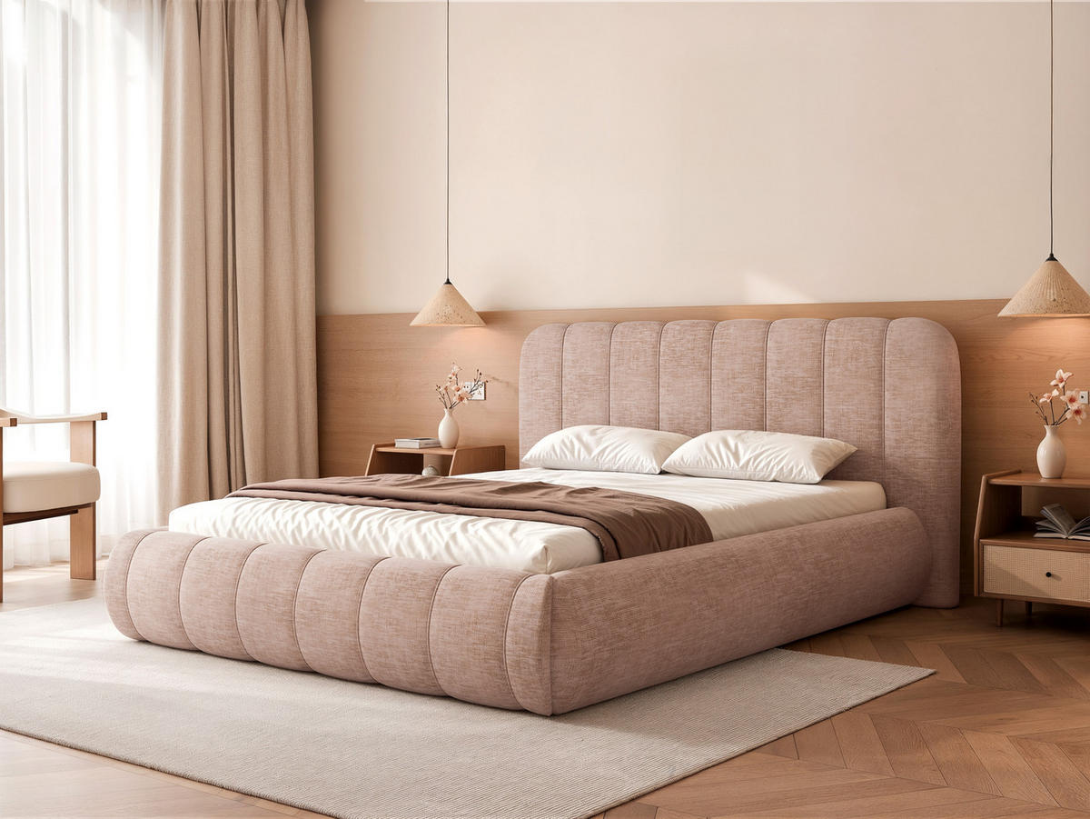 POLSTERBETT Gallo 160x200 cm Rosa Chenille – (Doppelbett mit Bettkasten, Lattenrost, voluminöses Kopfteil) - Rosa, Holz/Holzwerkstoff (160/200cm) - Ravio