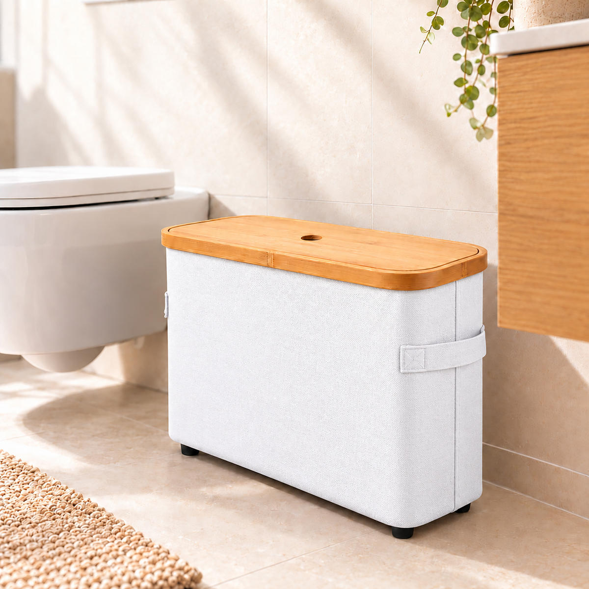 TOILETTENPAPIERBOX Weiß Bambus 12 Rollen - Weiß, Holz/Kunststoff (45/34.5/15cm) - Relaxdays