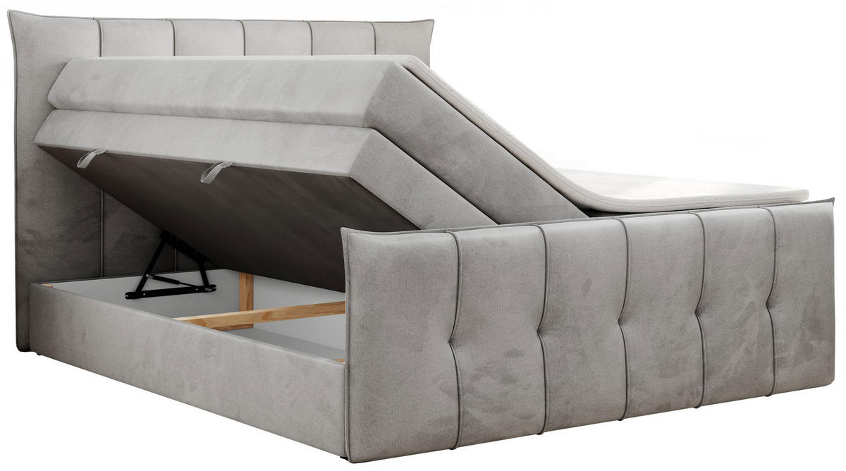 BOXSPRINGBETT PREMIUM 11 KING 180/200 Hellgrau Velvet - H4 - Hellgrau, Holz/Textil (180/200cm) - MKS