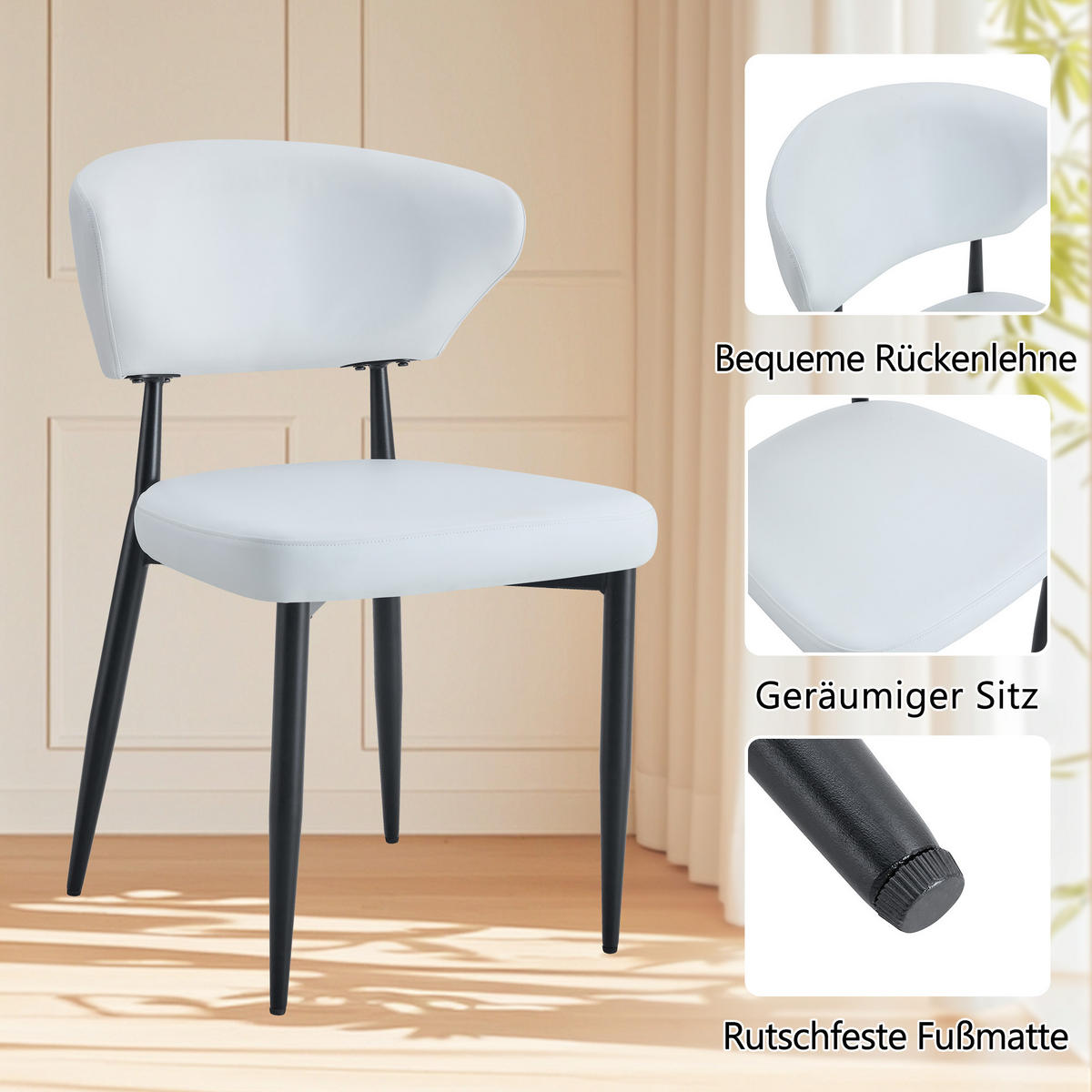 ESSGRUPPE DE-39376 3-teilig, mit 2 PU-Sesseln und Glasplatte Weiß - Weiß, Holzwerkstoff (100/76/100cm) - ComfortXL