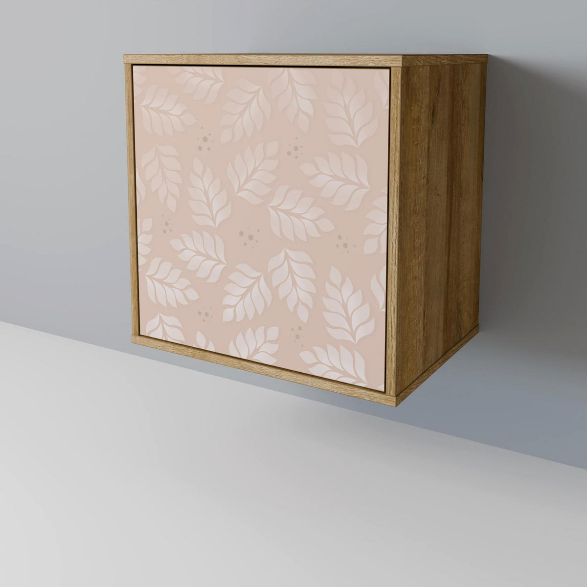 SIDEBOARD LEAVES ON BEIGE, Eichefarben, 57,5x42x77,5 cm, Schräge Buchenholzfüße - Eichefarben/Buchefarben, Holzwerkstoff/Buchenholz (57.5/77.5/42cm) - SpaceRebels
