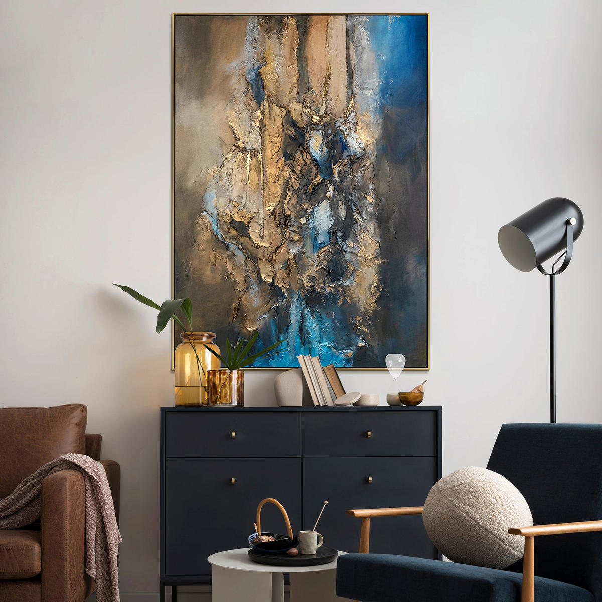 GEMÄLDE Elegante Abstraktion Schattenfugenrahmen Schwarz 180x120 cm - Schwarz, Holz (180/120cm) - YS-art gallery