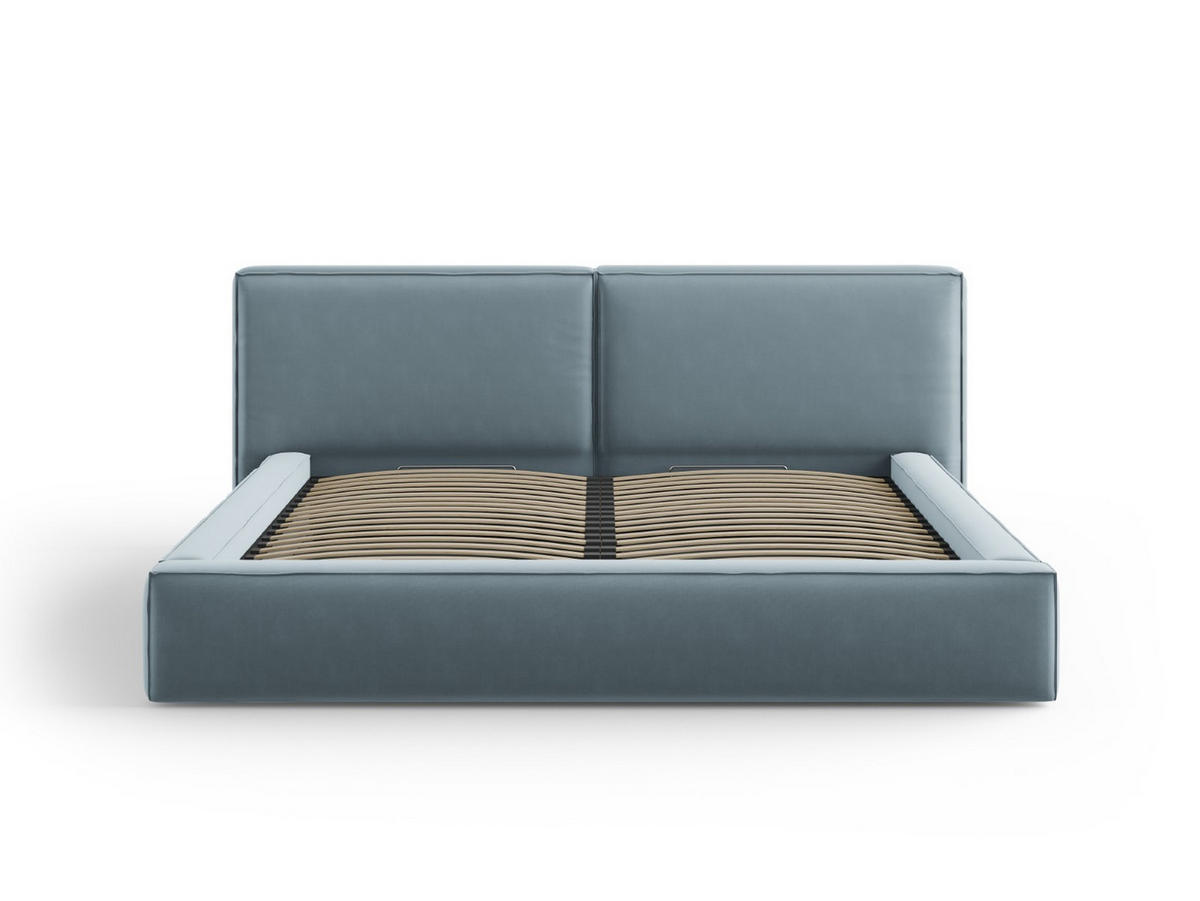 BETT mit Bettkasten und Kopfteil Jodie aus Samt hellblau 200x200cm - Hellblau, Textil (200/200cm) - Micadoni