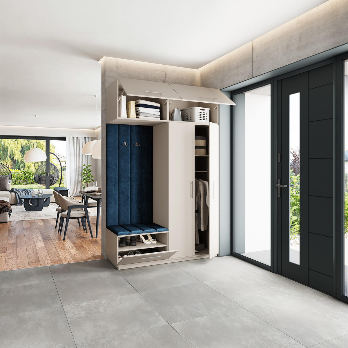 GARDEROBENSCHRANK REMA 150/240/60 cm Modern Garderobe-Set Kaschmir - Kaschmir/Blau, Holzwerkstoff (150/240/60cm) - MASSENO