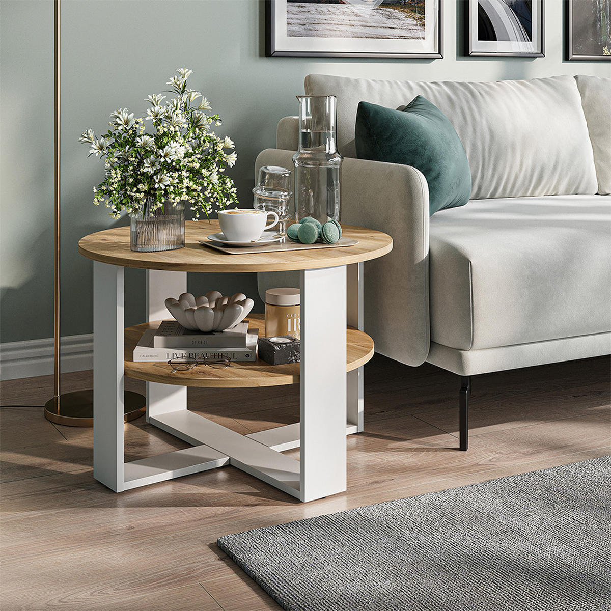 COUCHTISCH Romeo, Weiß/Artisan-Eiche, 68 x 68 cm - Weiß/Eiche Artisan, Holzwerkstoff (68/68/47cm) - Vicco