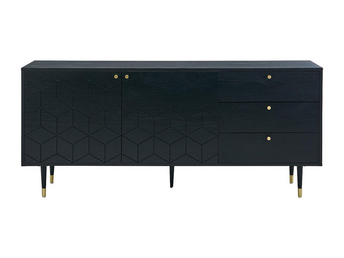 SIDEBOARD mit 2 Türen & 3 Schubladen - Eichenfurnier - Schwarz & Goldfarben - PARIOMA - Schwarz, Holz (180/79/40cm) - Vente-Unique