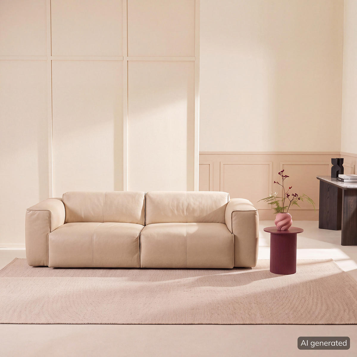 3-SITZER SOFA - Schwarz/Hellblau, Leder/Kunststoff (251/71/102cm) - home24