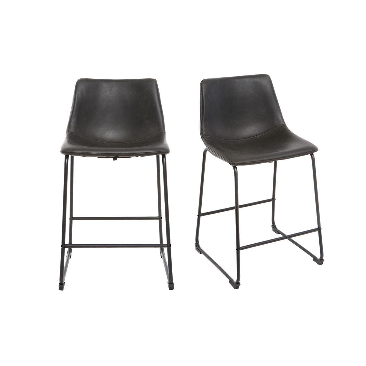 BARHOCKER Vintage Schwarz 61 cm 2er-Set NEW ROCK - Schwarz, Textil (54/88/49cm) - Miliboo