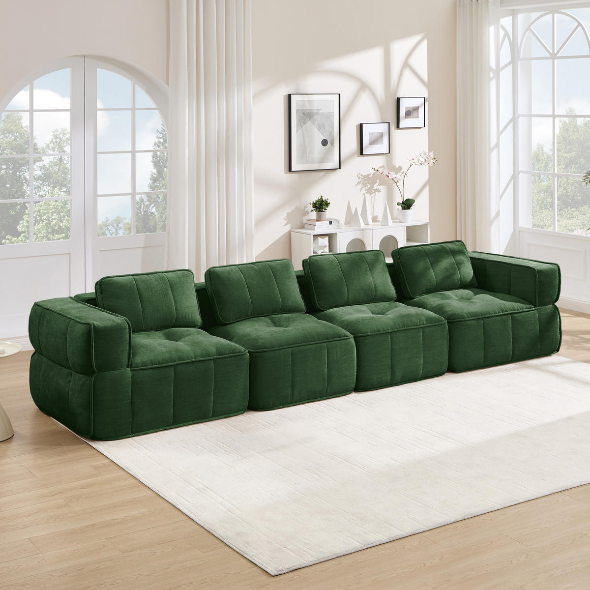 4-SITZER-SOFA DE-34428 mit stützenloses Design Grün - Grün, Textil (93/67/344cm) - ComfortXL