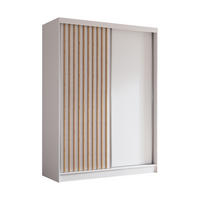KLEIDERSCHRANK mit furnierten Schiebetüren und Aluminium-Leisten, LED-Beleuchtung - LABELO - 160 cm Weiß+Weiß+Artisan - Weiß/Eiche Artisan, Holzwerkstoff (160/216/61cm) - ALTDECOR