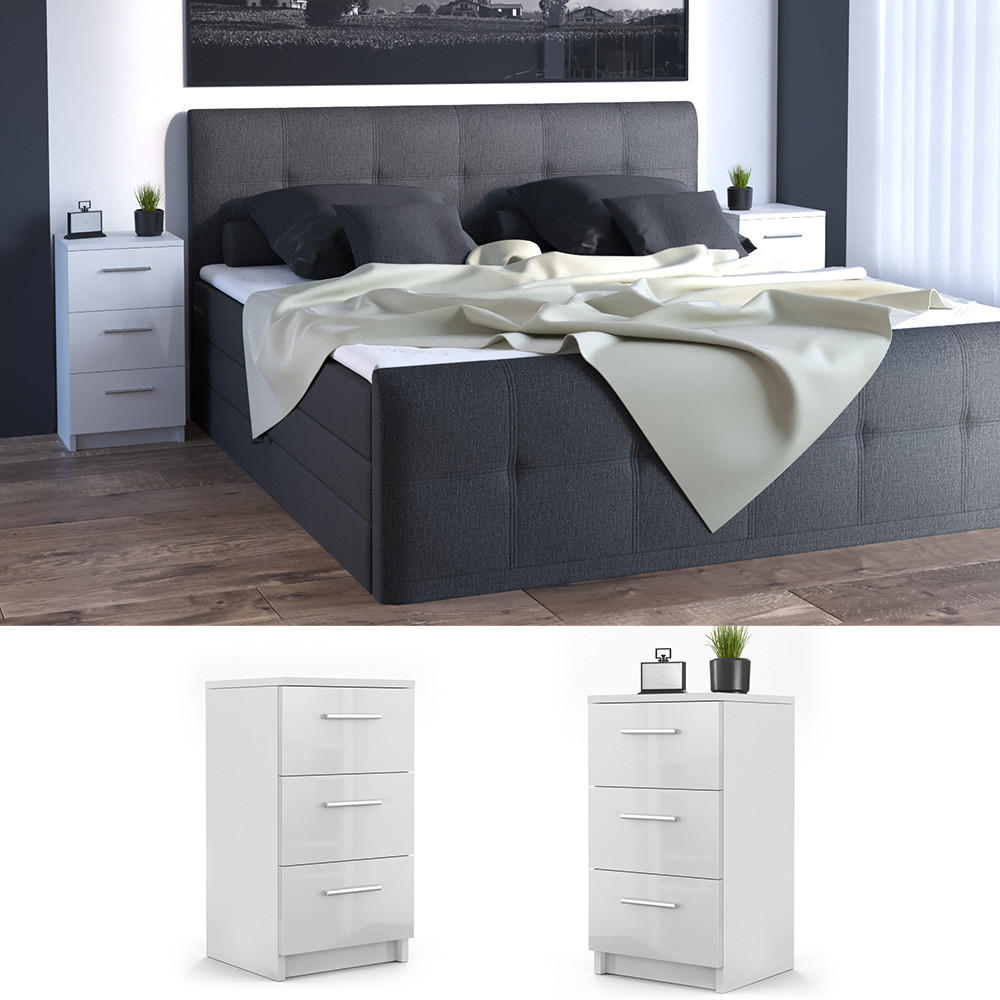NACHTTISCH Weiß Hochglanz 38 x 66 cm 2er Set - Weiß Hochglanz, Holzwerkstoff (38/66/35cm) - Vicco