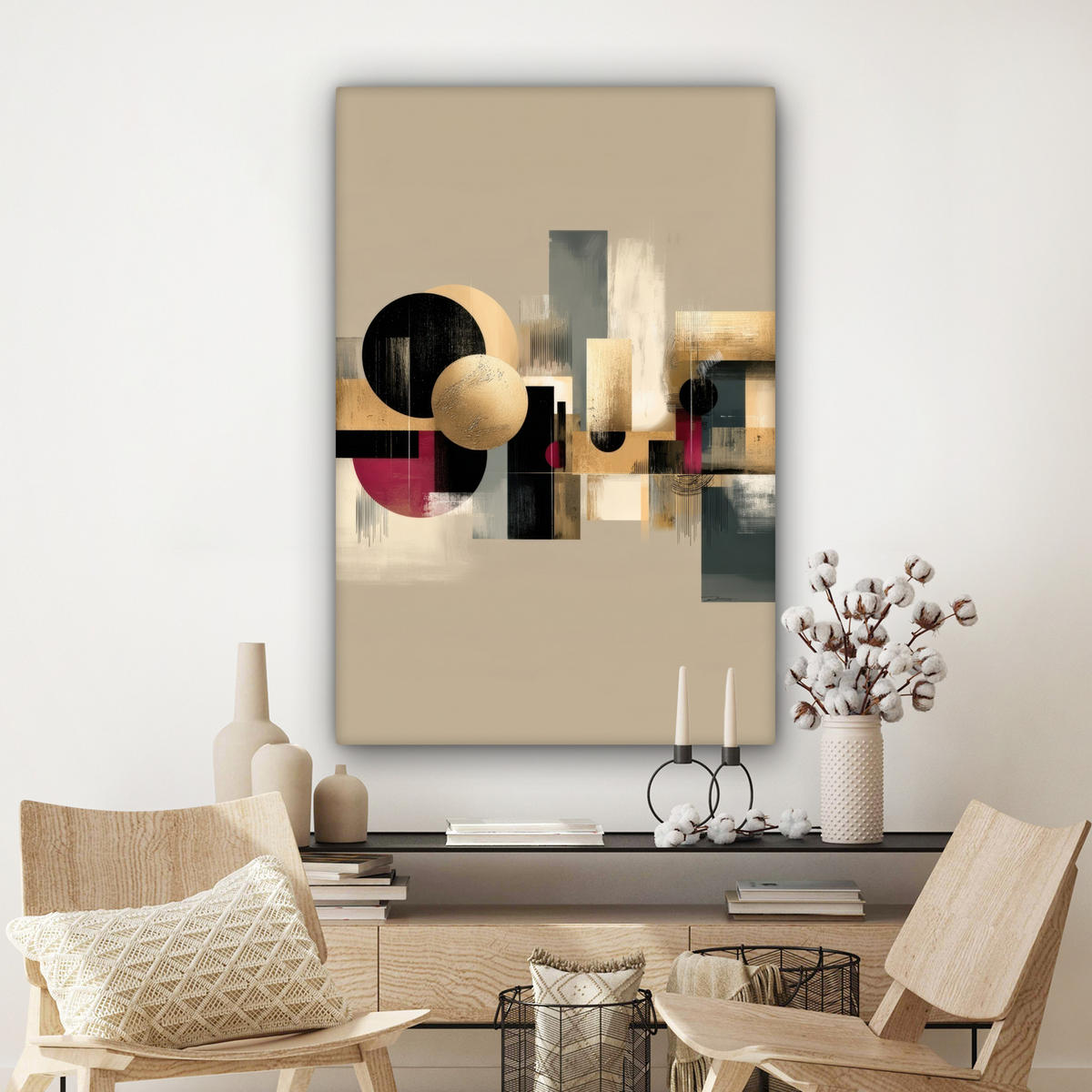 LEINWANDBILD Abstrakt - Formen - Beige - Texturen Deko XXL 80x120 cm - Beige, Textil (80/120cm) - MuchoWow