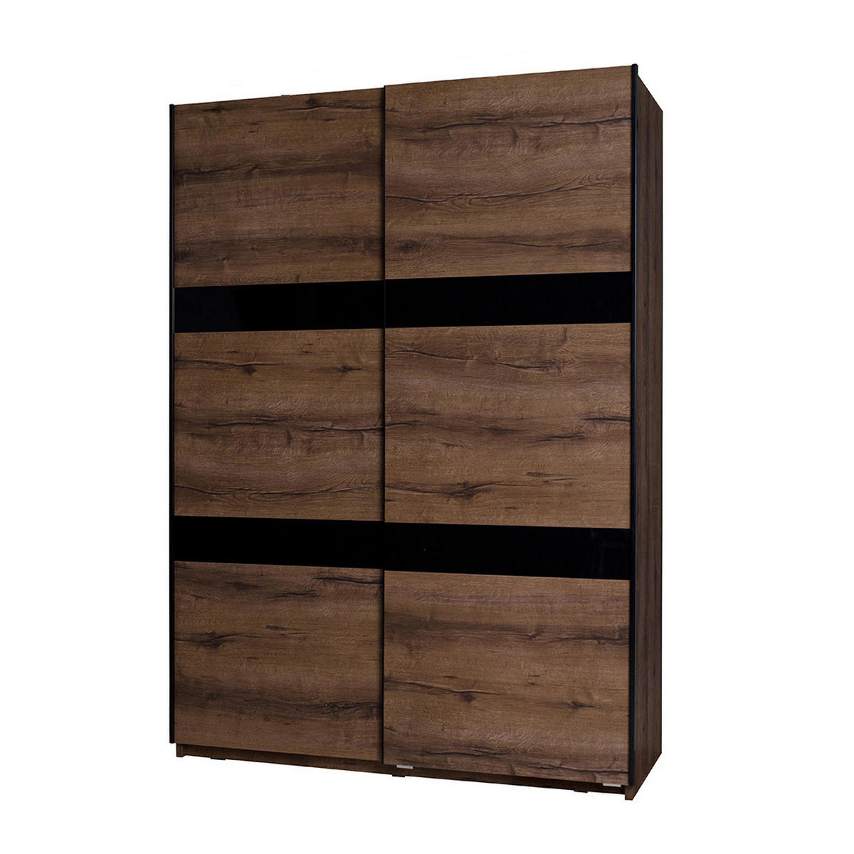 SCHWEBETÜRENSCHRANK Devon 2 Türen mit 2 Kleiderstangen, Eiche monastery - Eichefarben/Schwarz, Holzwerkstoff/Metall (150/215/68.5cm) - Beautysofa