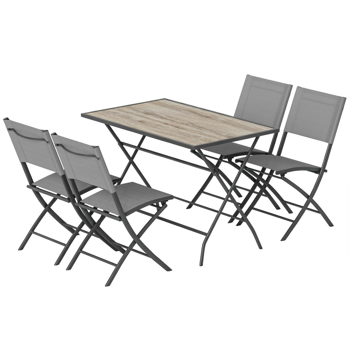 GARTENMÖBEL Set 5-teilig,klappbar Tisch+4 atmungsaktive Stühle - Grau, Metall - Vallsero