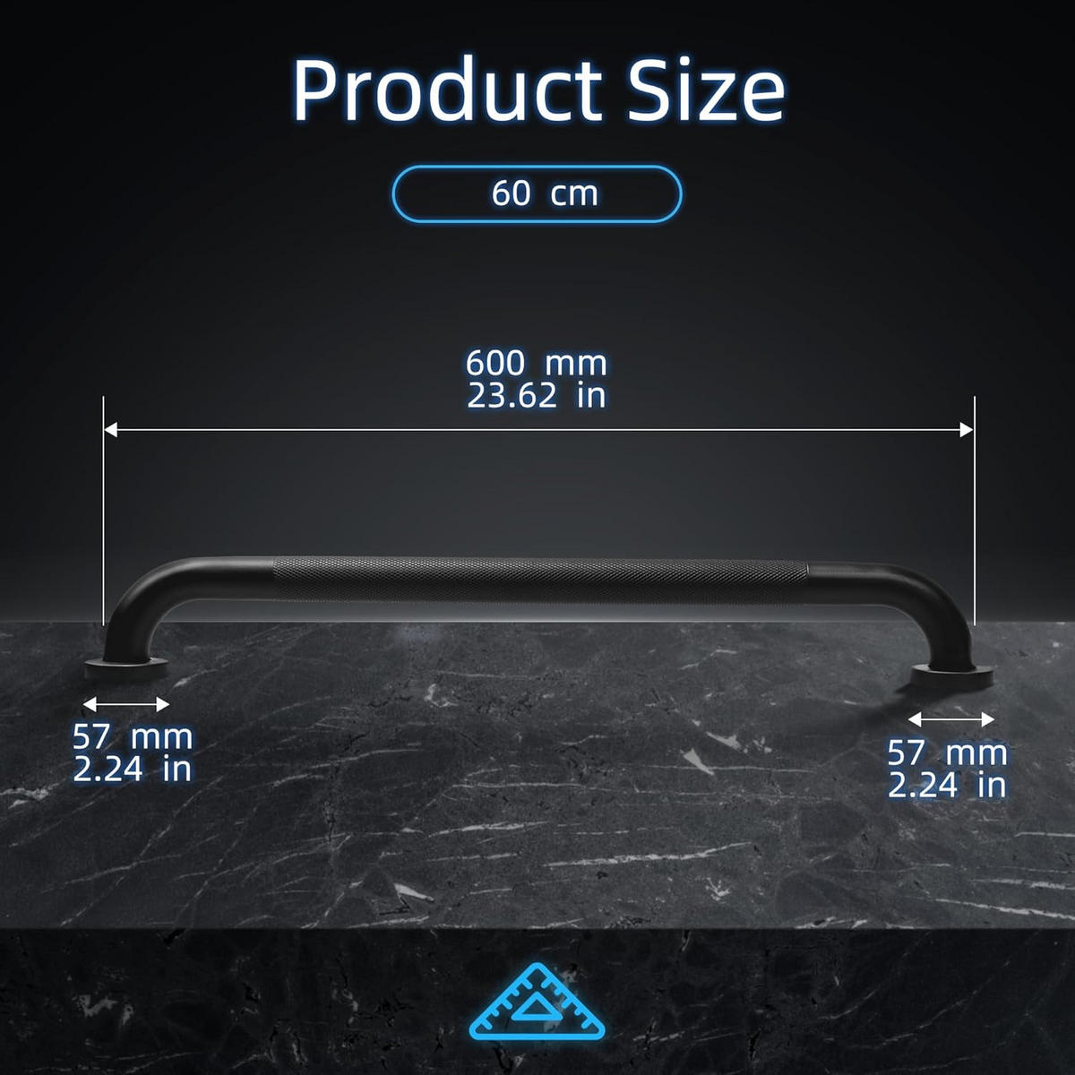 HALTEGRIFF Badezimmer Schwarz 60 cm Für Badewanne - Schwarz, Metall (5.9/5.9/60cm)