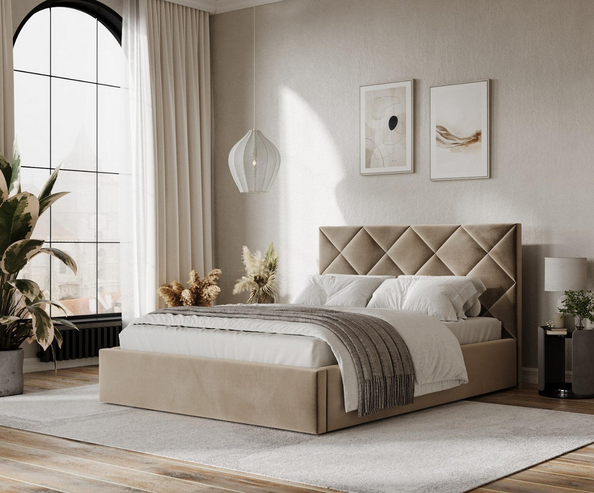 POLSTERBETT Torno 140/200 cm Taupe im Paros Stoff - Taupe/Schwarz, Holz/Holzwerkstoff (140/200cm) - AltaBeds