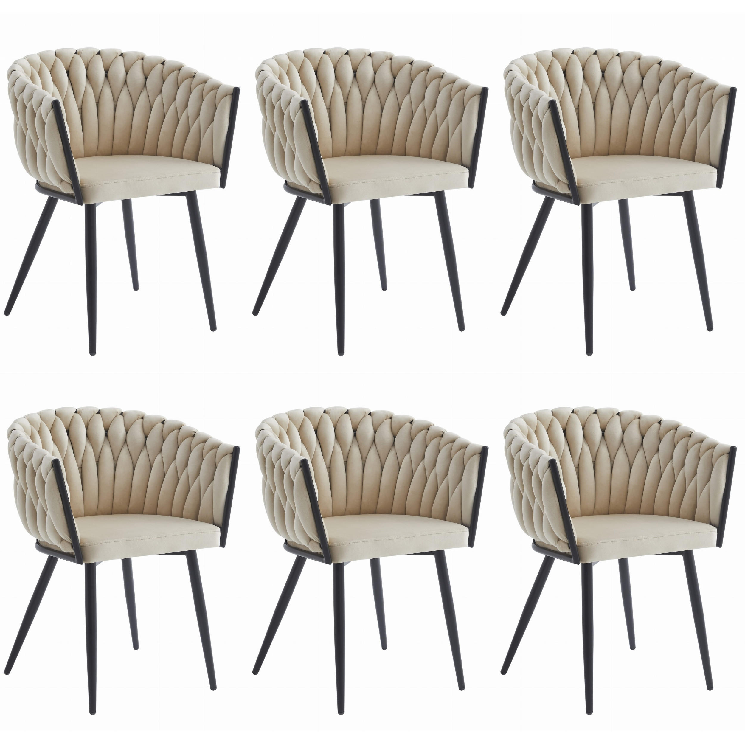 STUHL ARONA 6-er Set, Beige, Schwarz, Schwarze metallische Beine - Beige, Textil/Metall (61/79/55cm) - Komodee