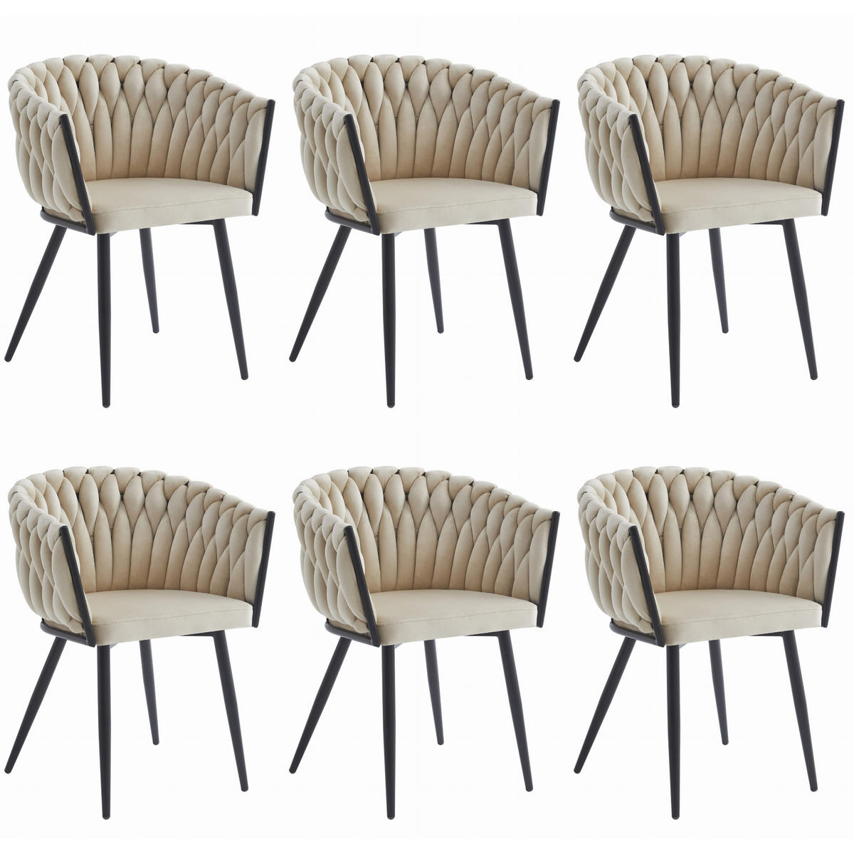 STUHL ARONA 6-er Set, Beige, Schwarz, Schwarze metallische Beine - Beige, Textil/Metall (61/79/55cm) - Komodee