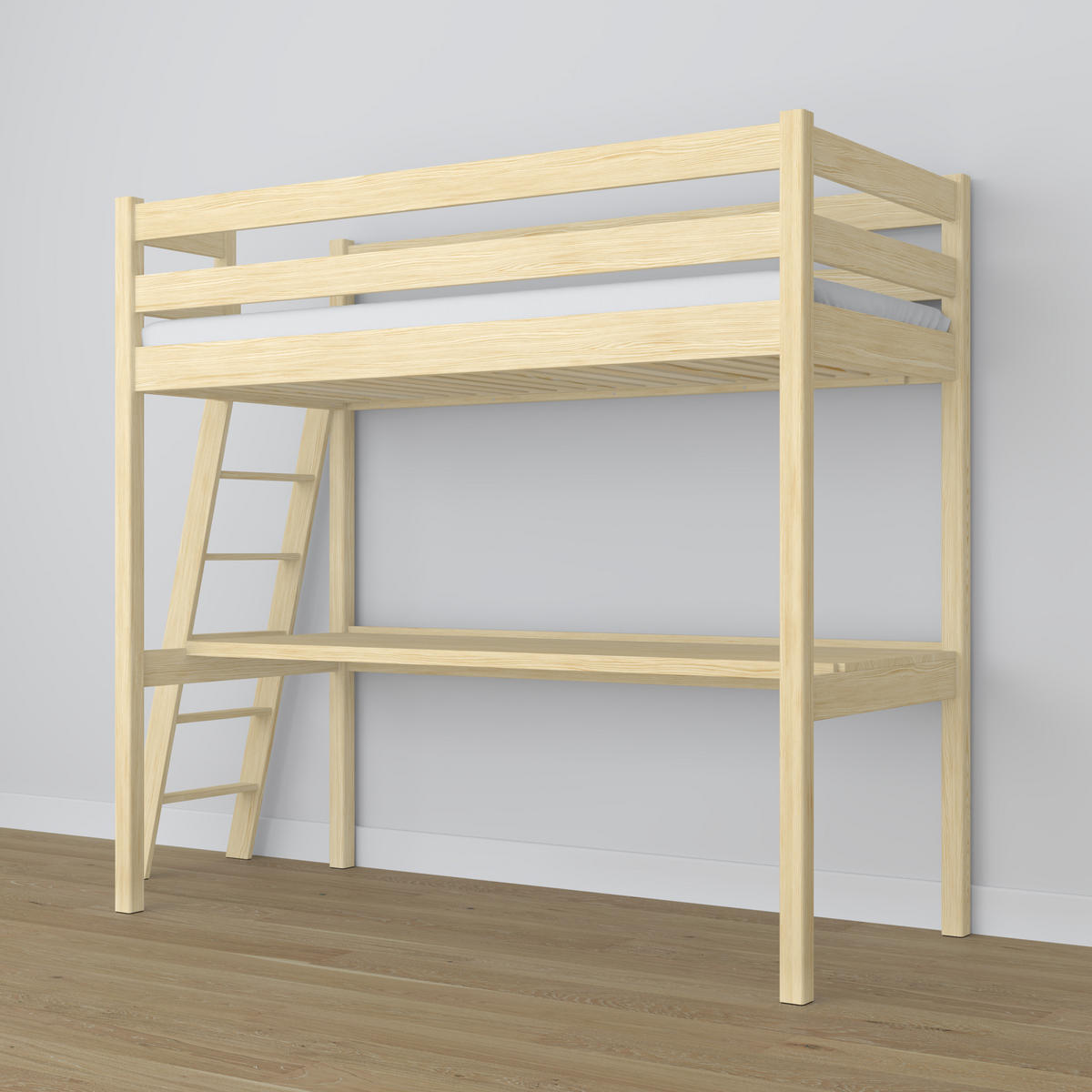 HOCHBETT N02 mit Schreibtisch Klare Kiefer 90/190 - Braun, Naturmaterialien/Holz (90/190cm) - N-Wood
