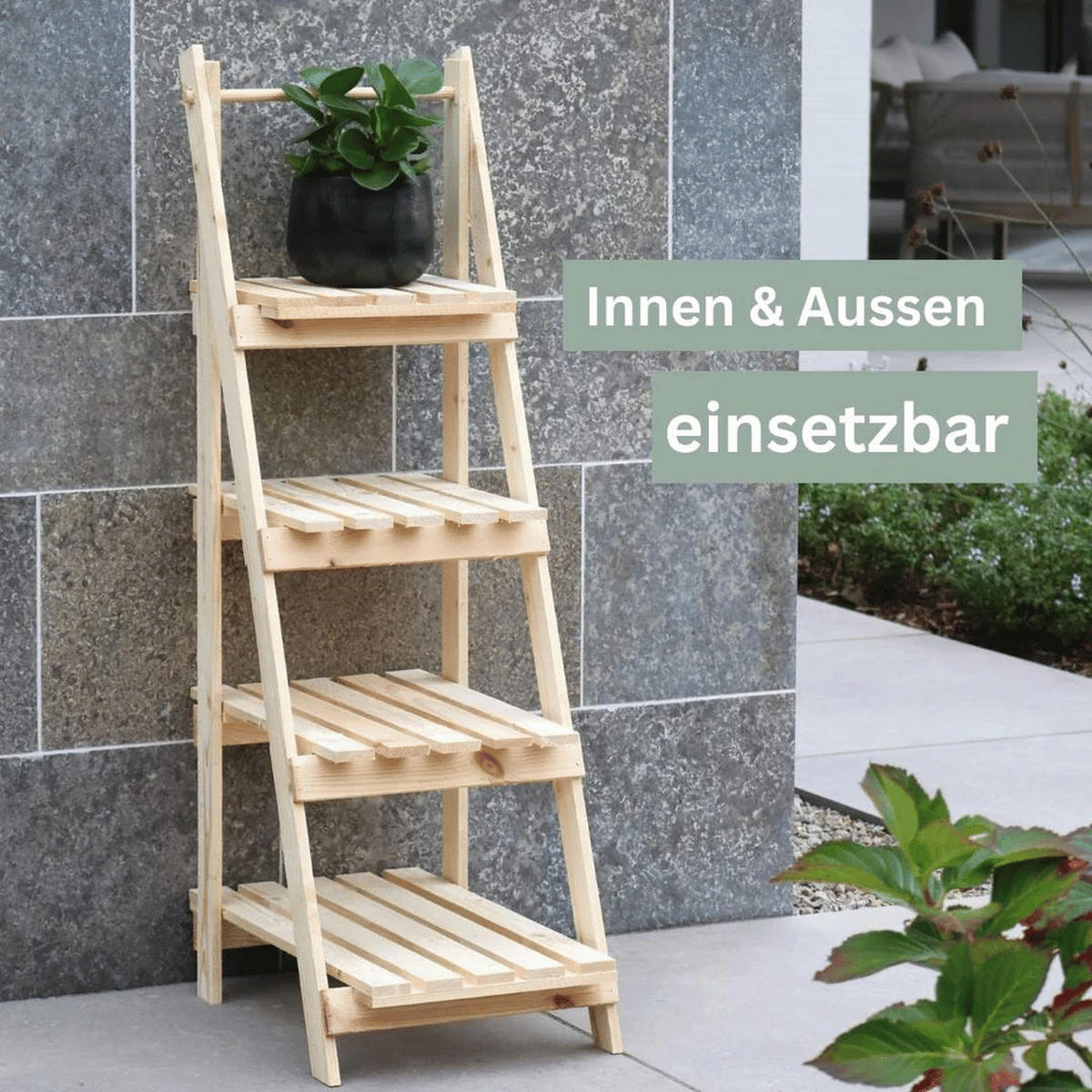 BLUMENLEITER Holz TIMMI 4 Stufen Blumentreppe - Braun, Holz (35/109/52.5cm) - DELUKE