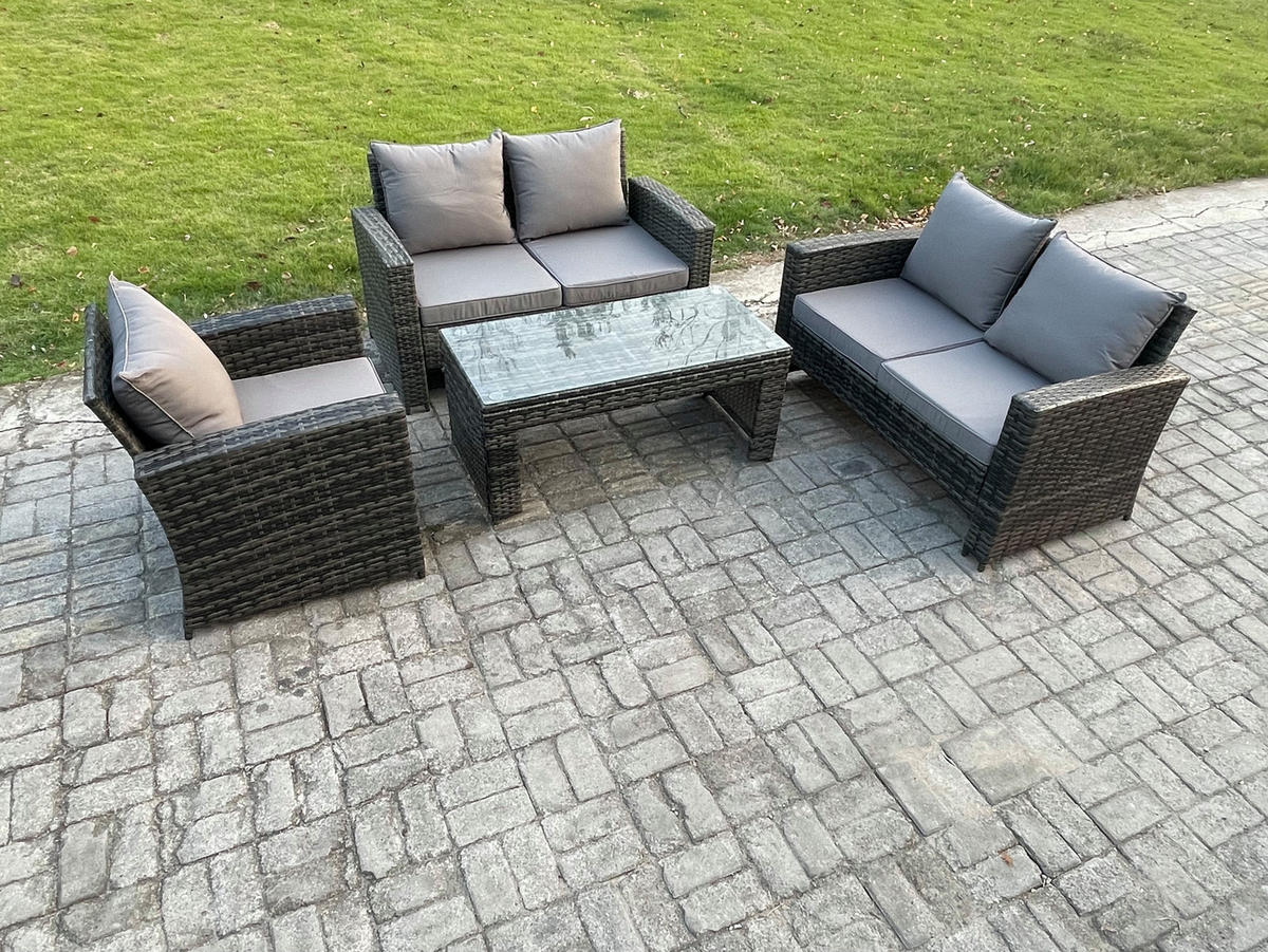 GARTENSOFA mit hoher Rückenlehne Polyrattan Dunkelgrau 5-Sitzer - Dunkelgrau, Metall - Fimous