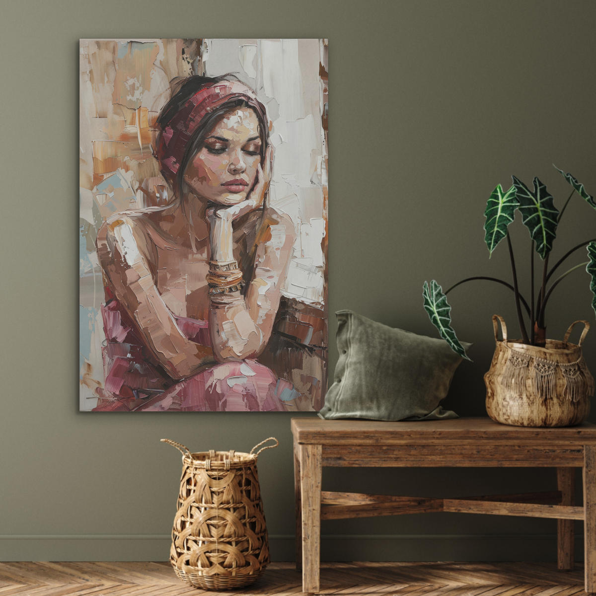 AKUSTIKBILD Frau - Lackierung - Porträt - Modern Wanddeko 60x90 cm - Altrosa, Kunststoff (60/90/0.9cm) - MuchoWow