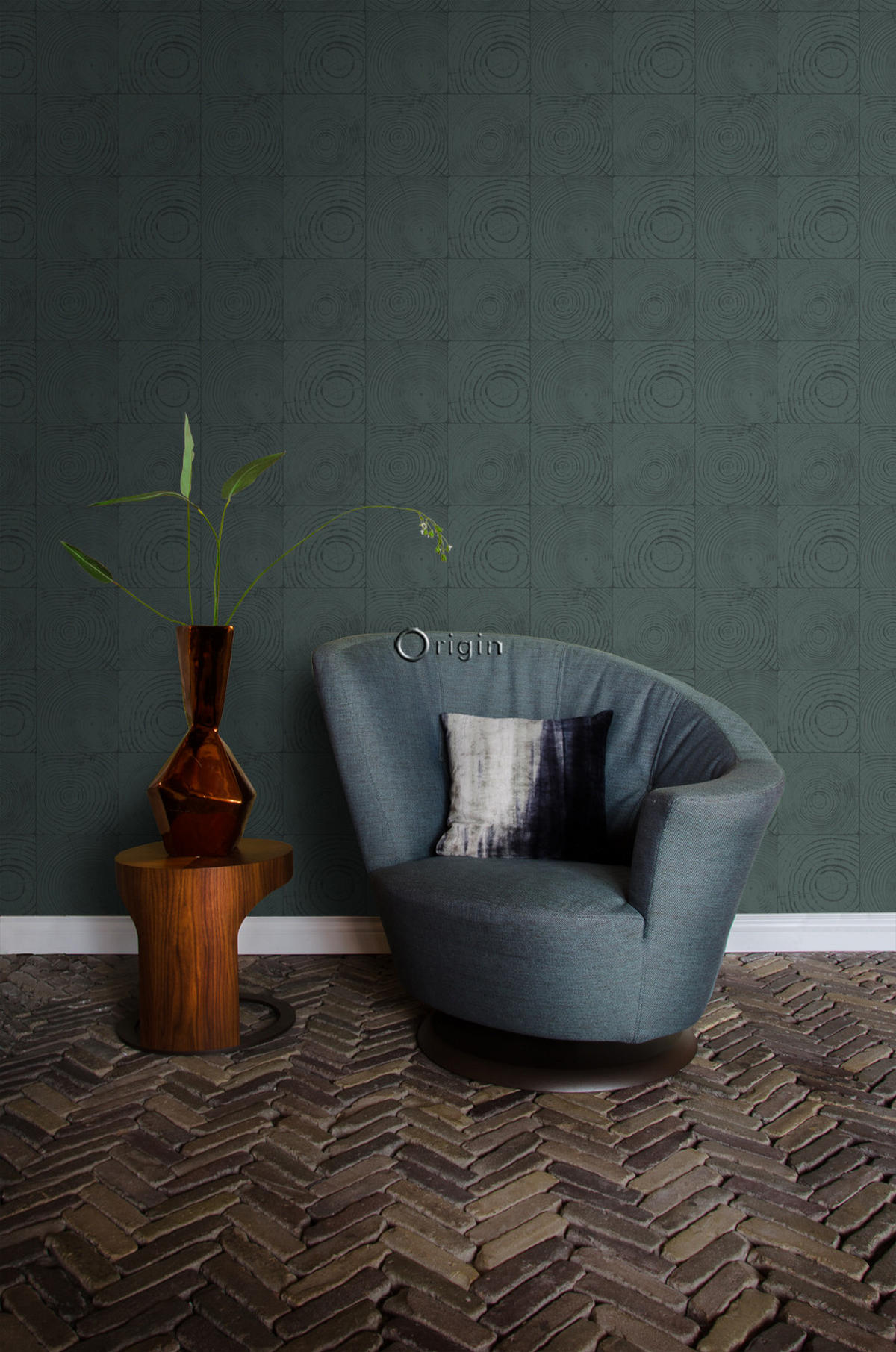 TAPETE Querschnitte von Baumstämmen 53 cm x 10.05 m - Grün, Papier (53/1000cm) - Origin Wallcoverings