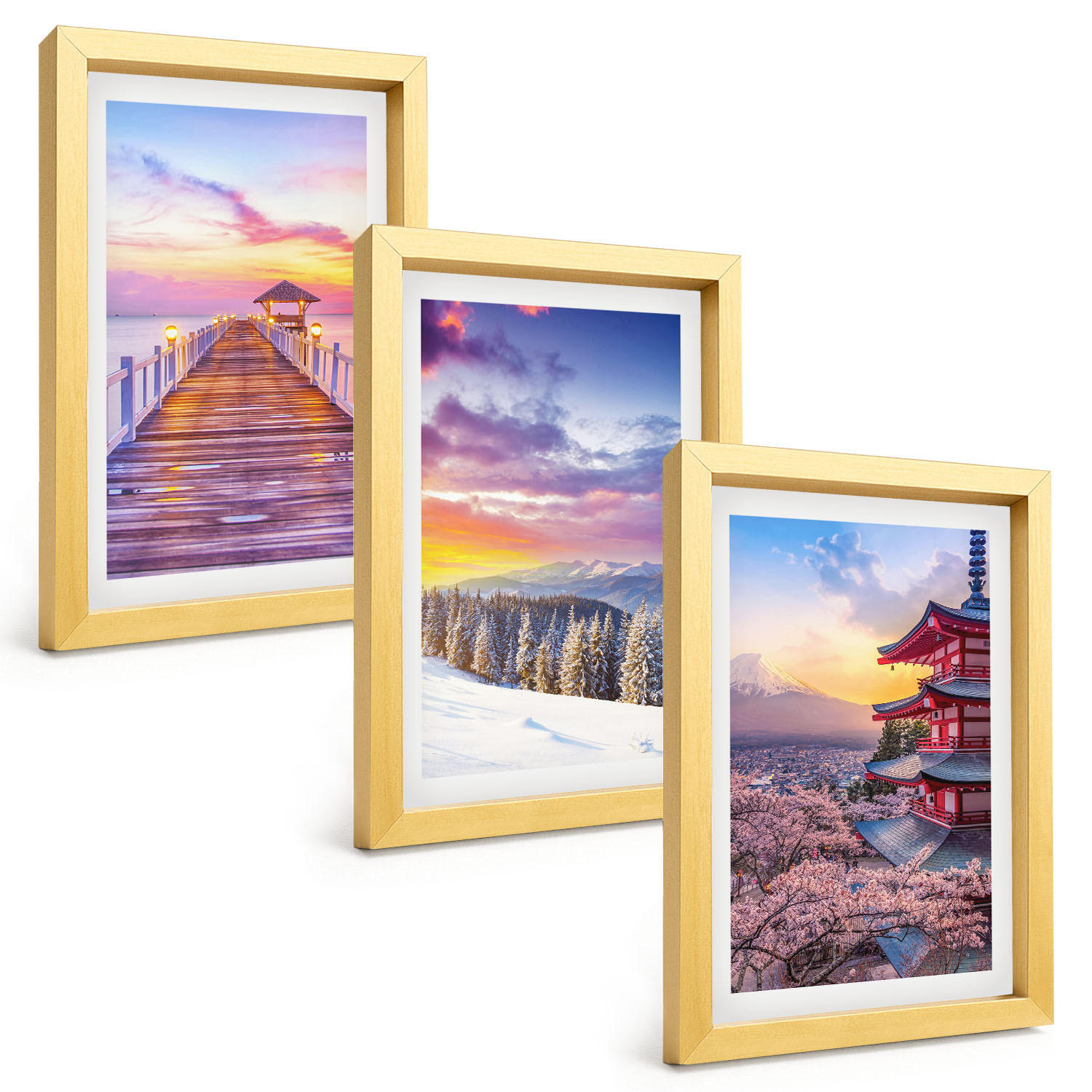 BILDER SET 3er Set - 20x30 cm Goldrahmen - Romantische Himmelslandschaften - Goldfarben, Kunststoff (20/30cm) - TULUP