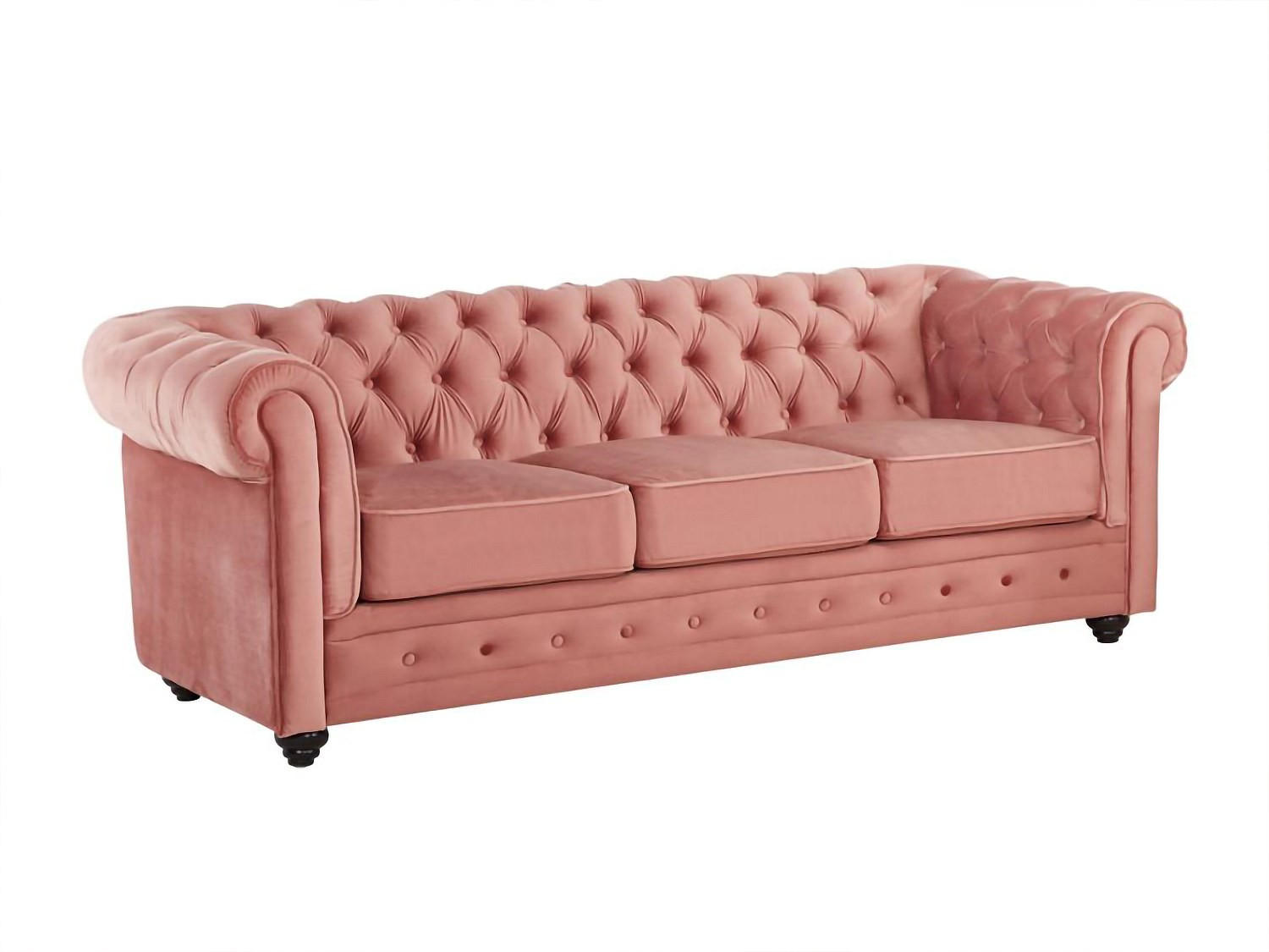SOFA 3-Sitzer - Samt - Rosa - CHESTERFIELD - Pink, Textil (88/72/205cm) - Vente-Unique