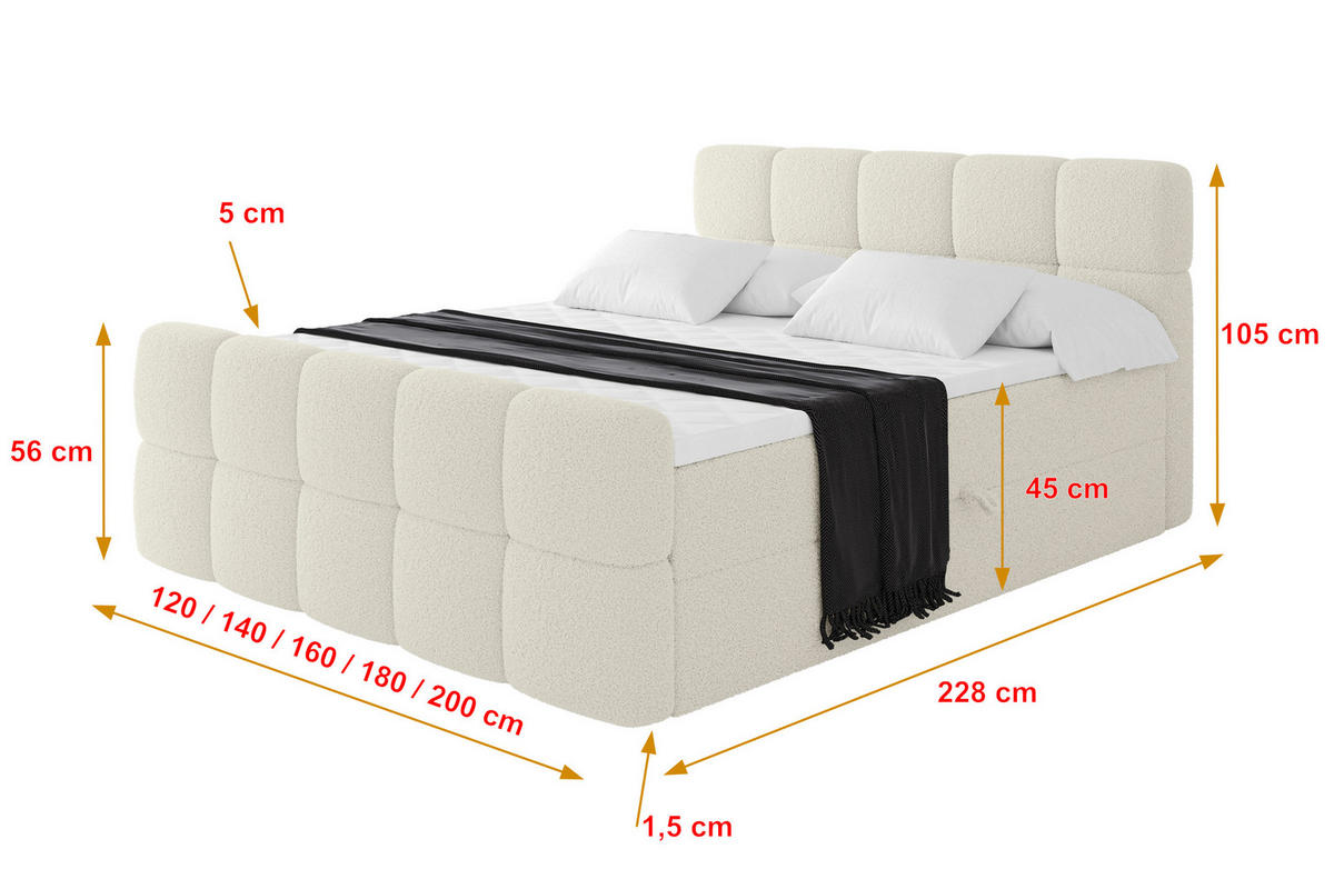 BOXBETT mit Matratze H4 - FAMA-Z - 120x200 cm Beige Quelle - Sandfarben, Holzwerkstoff (120/200cm) - ALTDECOR
