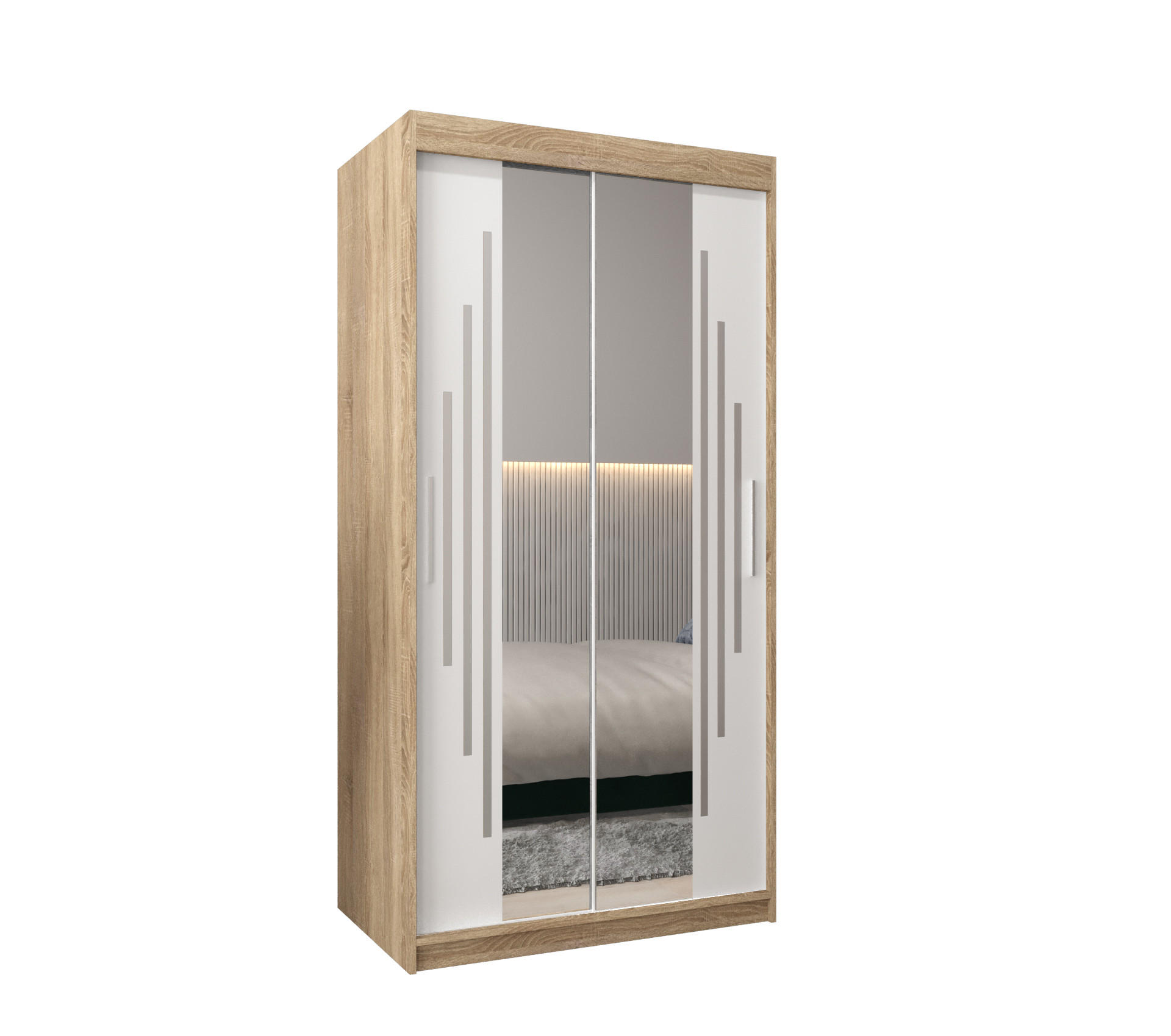 Abiks Möbel Schwebetürenschrank Sonoma Eiche, Weiß 100x200x62 cm