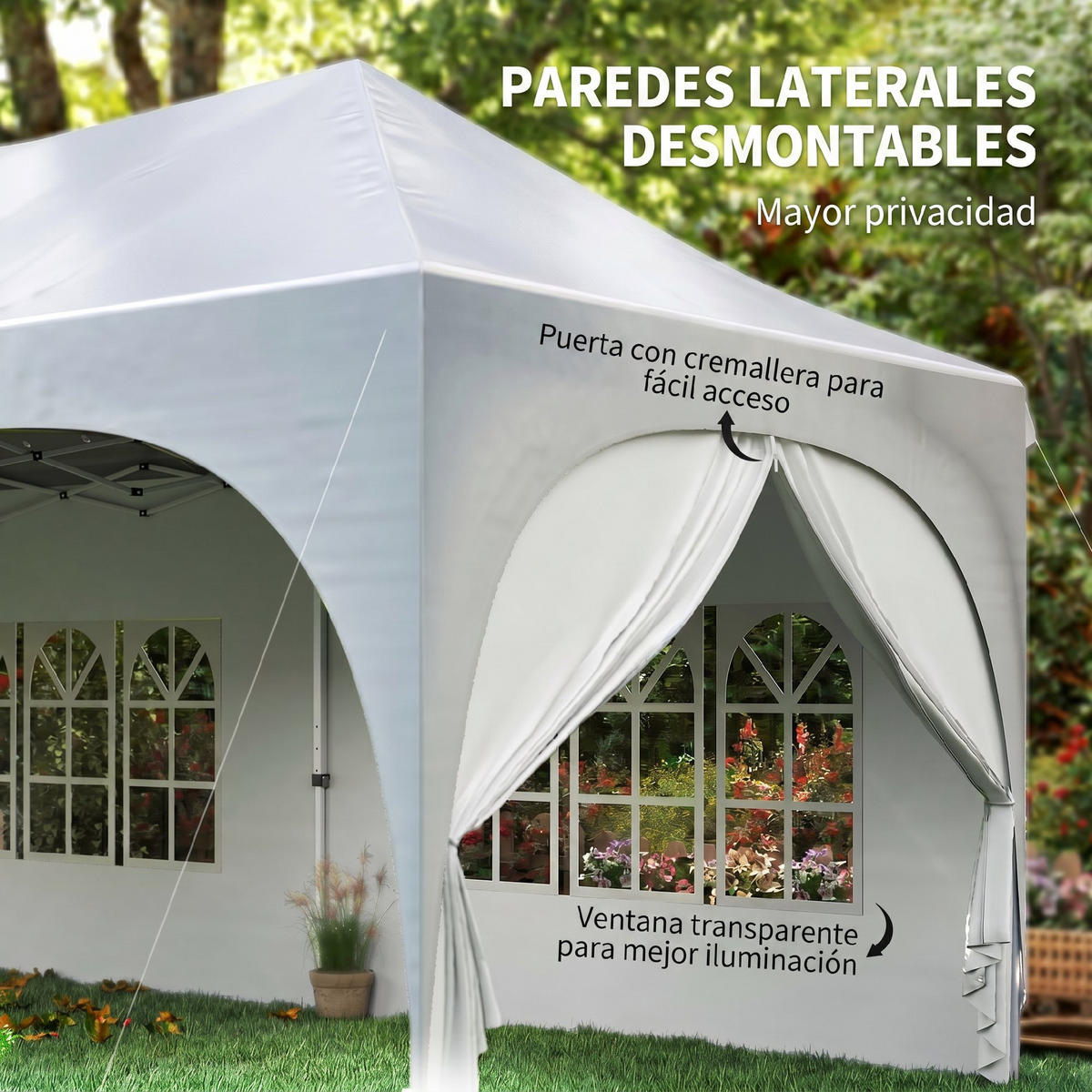 PAVILLON, faltbar mit 6 abnehmbaren Seitenwänden, 6x3m , Hellgrau - Hellgrau, Metall (300/315/598cm) - Vallsero
