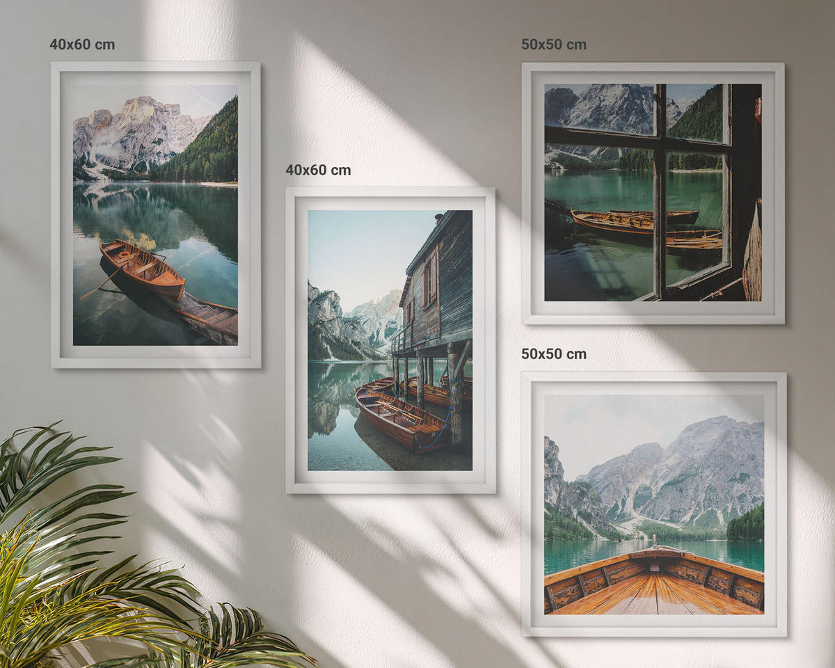 WANDBILDER 4er-Set - 50x50 cm & 40x60 cm Weißer Rahmen - Haus am Bergsee Łódź - Weiß, Kunststoff (50/50cm) - ArtPrintCave