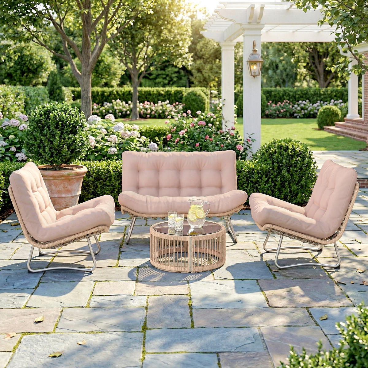 RATTAN-GARTENMÖBEL-SET 4er Set PE-Rattan Metall Braun - Braun, Metall - Outsunny