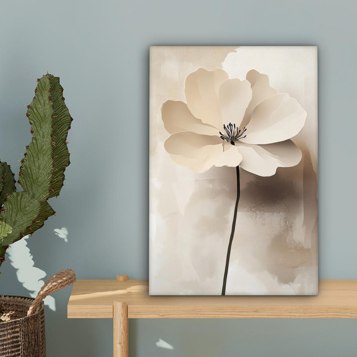 LEINWANDBILD Blume - Beige - Farbe - Schatten Deko Wohnzimmer 20x30 cm - Creme, Textil (20/30cm) - MuchoWow