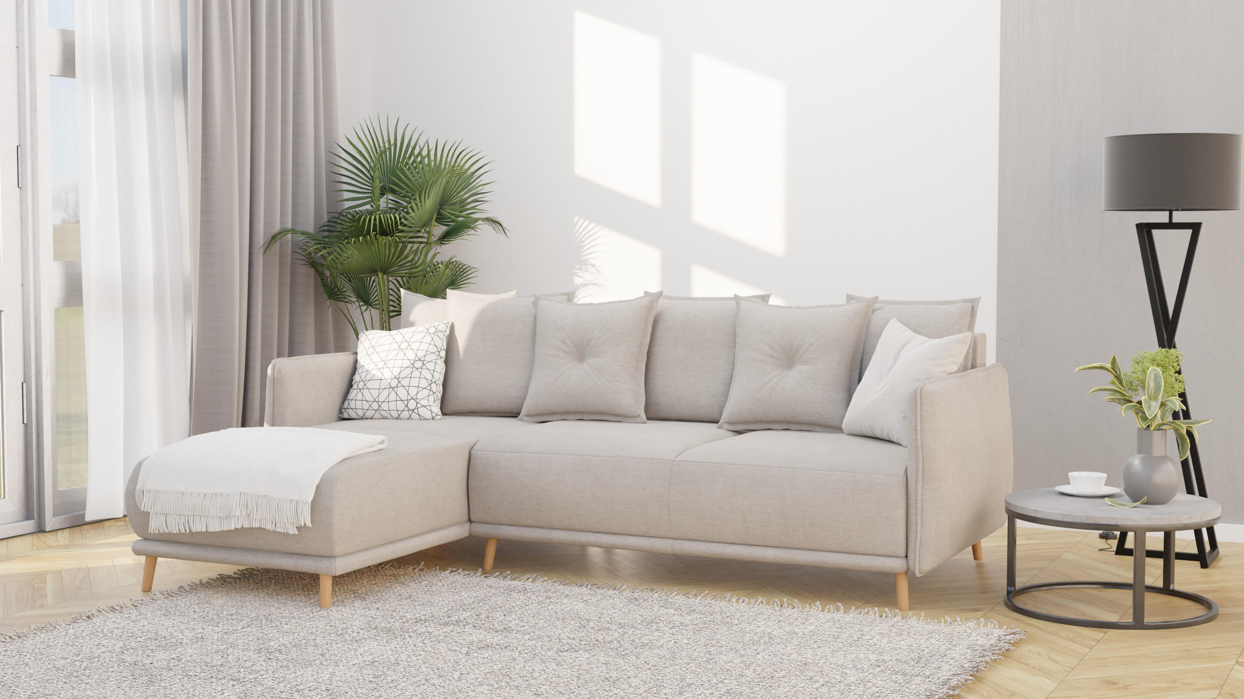 ECKSOFA Chroma Beige Luxusmicrofaser - Ecru/Beige, Holz/Textil (238/170cm) - S-Style Möbel