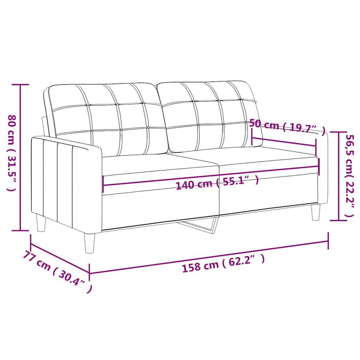 2-SITZER-SOFA Martin - Hellgrau, Textil (158/80/77cm) - Nettlife