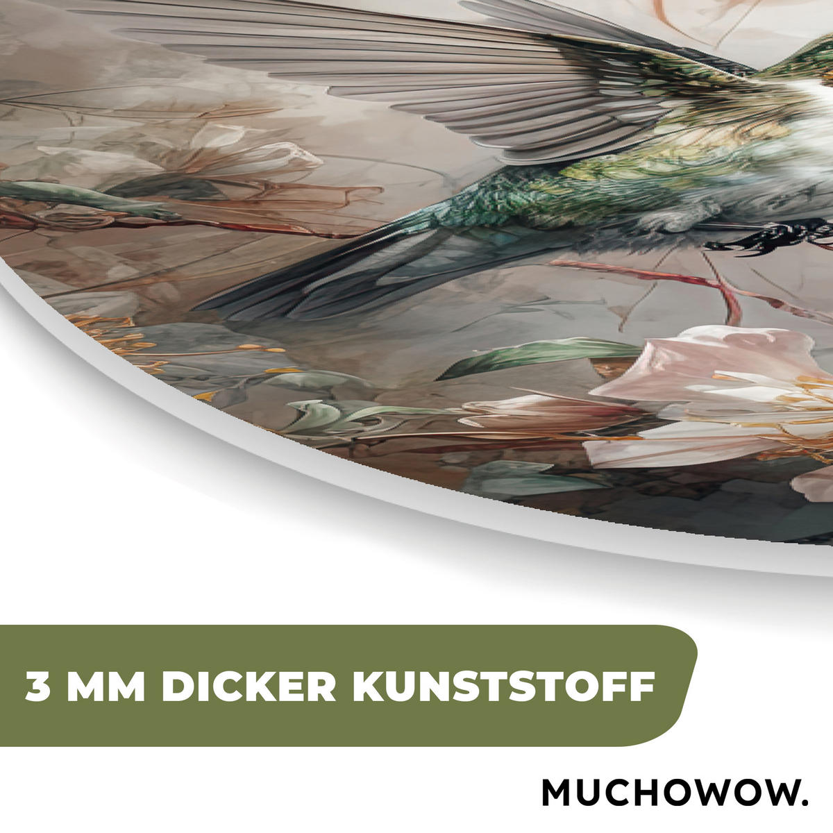 WANDBILD Kolibri - Vögel - Blumen - Pflanzen 80x120 cm - Hellgrün, Kunststoff (80/120cm) - MuchoWow