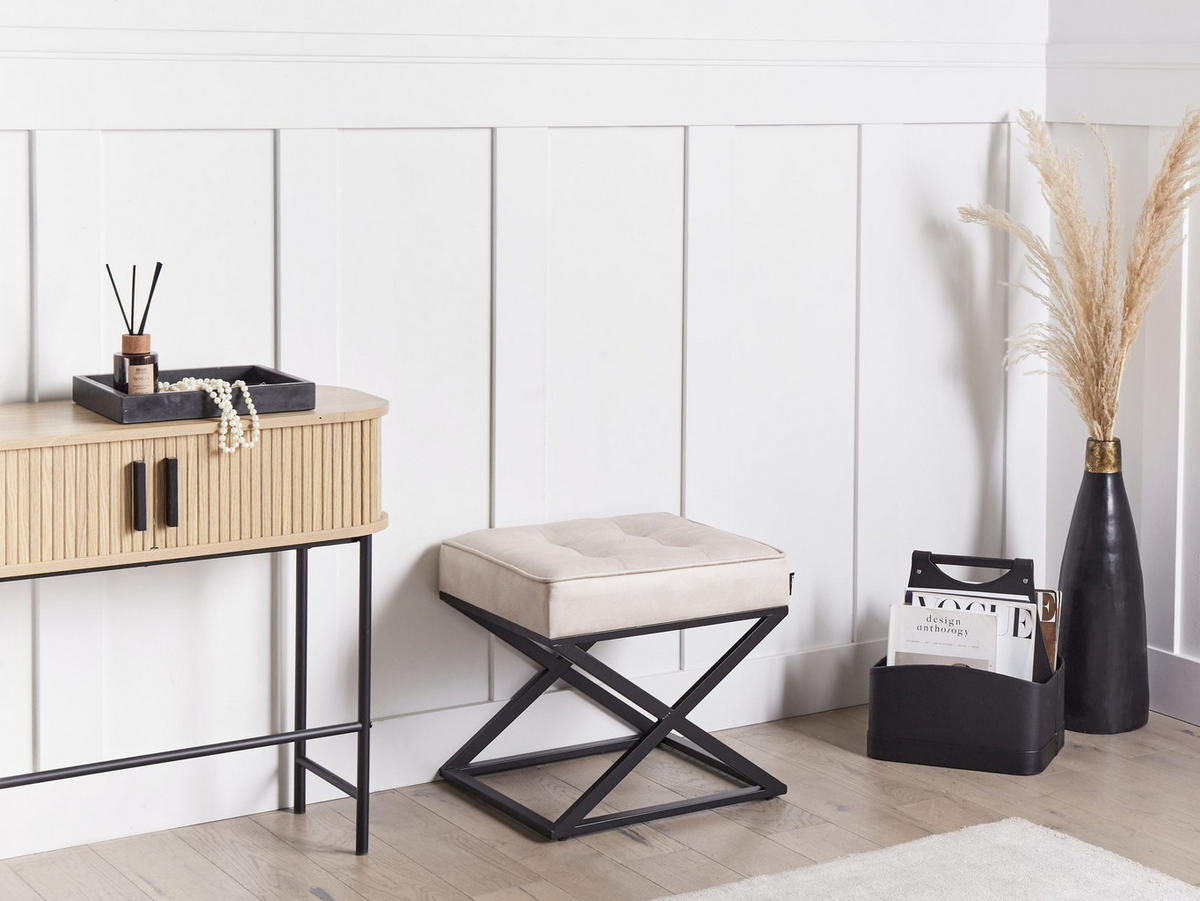 HOCKER Kunstleder Beige Murdo - Beige/Schwarz, Kunststoff (47/43/40cm) - Beliani